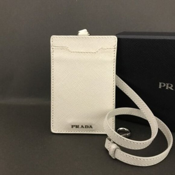 PRADA Logo Saffiano Leather Neck Starp Card Case White/2BF2286 - Picture 1 of 8
